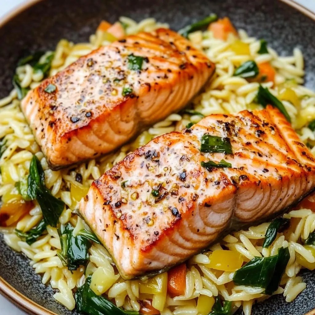 Seared Salmon with Lemon Orzo