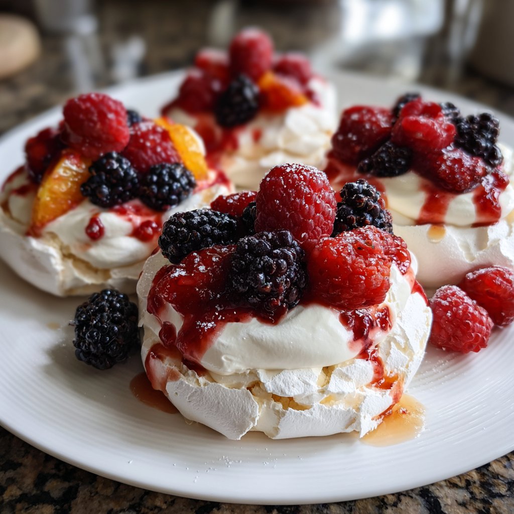 Mini Pavlovas with Cream and Berries