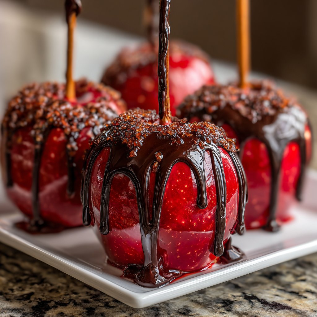 Homemade Candy Apples With Chocolate Drizzle
