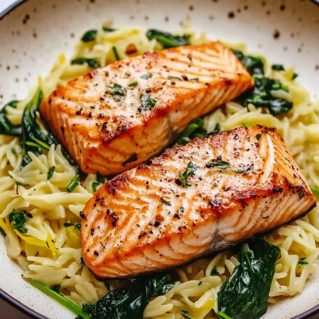 Seared Salmon with Lemon Orzo